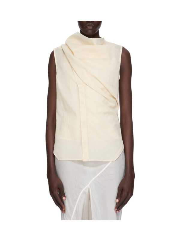 CHEMISETTE COL FOULARD VOILE DE COTON CREME BUTTER ISLAND SHIRT RICK OWENS FEMME RP01F 6136 CV 81 FASHION DESIGNER STRASBOURG