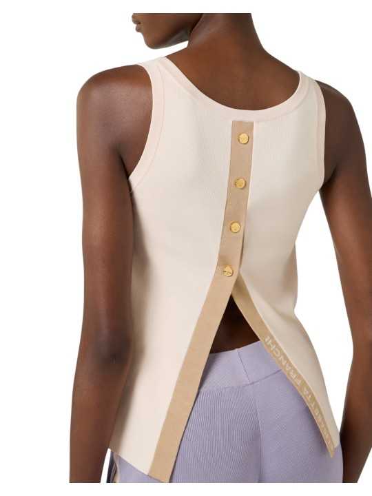 DEBARDEUR MAILLE BOUTONS DOS FENTE BURRO CAMMELLO NUDE TK 72S 101U69 ELISABETTA Franchi femme dos