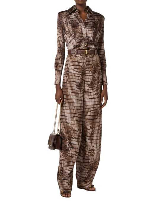 PANTALON VISCOSE PRINT CROCO CACAO PA 162 6354 644 ELISABETTA FRANCHI FEMME Fashion Mode Strasbourg look