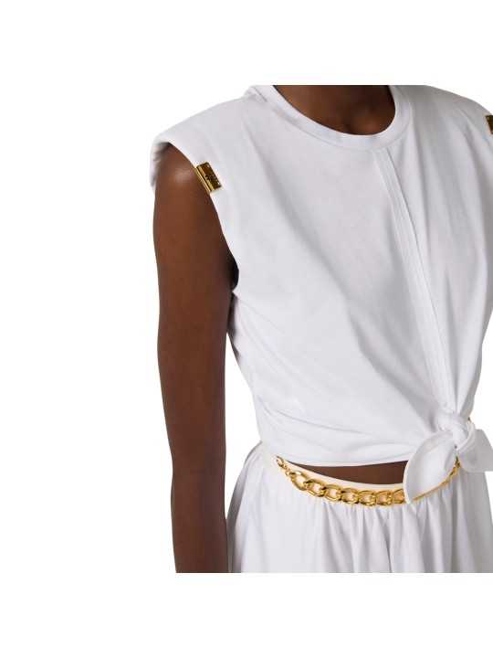 TSHIRT DEBARDEUR NOUE DEVANT BLANC GESSO MA 011 5403 270 Elisabetta Franchi femme fashion concept profil
