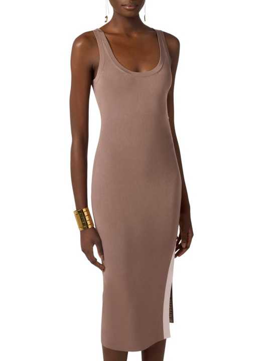 ROBE JERSEY TAUPE BOUTONS COTES BANDE BURRO AM 03S 101 727 Elisabetta Franchi femme boutique Strasbourg face