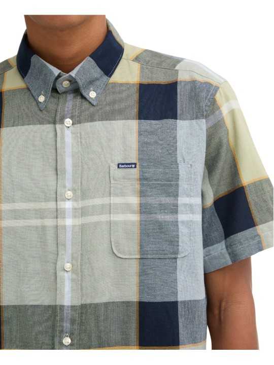 CHEMISETTE TARTAN BLEU JAUNE LIN COTON MSH5469 TN37 BARBOUR HOMME vêtement boutique Strasbourg col