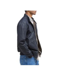 BLOUSON COURT ROYSTON WAX NAVY COL VELOURS COGNAC MWX1350 NY51 BARBOUR HOMME profil