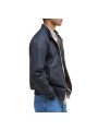 BLOUSON COURT ROYSTON WAX NAVY COL VELOURS COGNAC MWX1350 NY51 BARBOUR HOMME profil