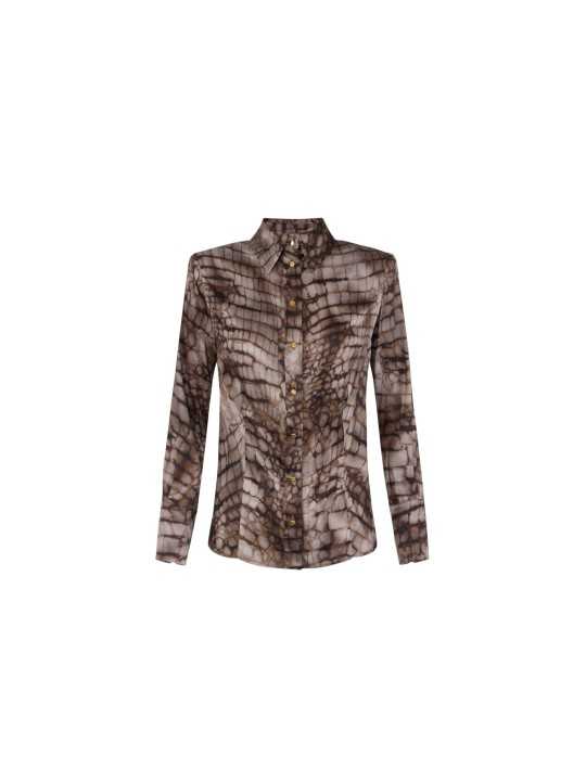 CHEMISE VISCOSE PRINT CROCO CACAO CA 131 6354 644 ELISABETTA FRANCHI FEMME Fashion Mode Strasbourg Boutique solo