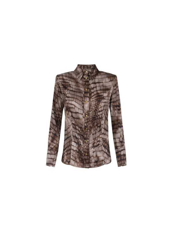 CHEMISE VISCOSE PRINT CROCO CACAO CA 131 6354 644 ELISABETTA FRANCHI FEMME Fashion Mode Strasbourg Boutique solo