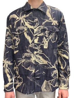 VESTE DENIM NAVY FLEURIS ECRU B396017 3912 6918 BALDESSARINI homme Strasbourg concept face