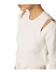 PULL DEBARDEUR MANCHES LONGUES VISCOSE ECRU AVORIO MK 98S 101 360 Elisabetta Franchi femme Strasbourg Boutique profil