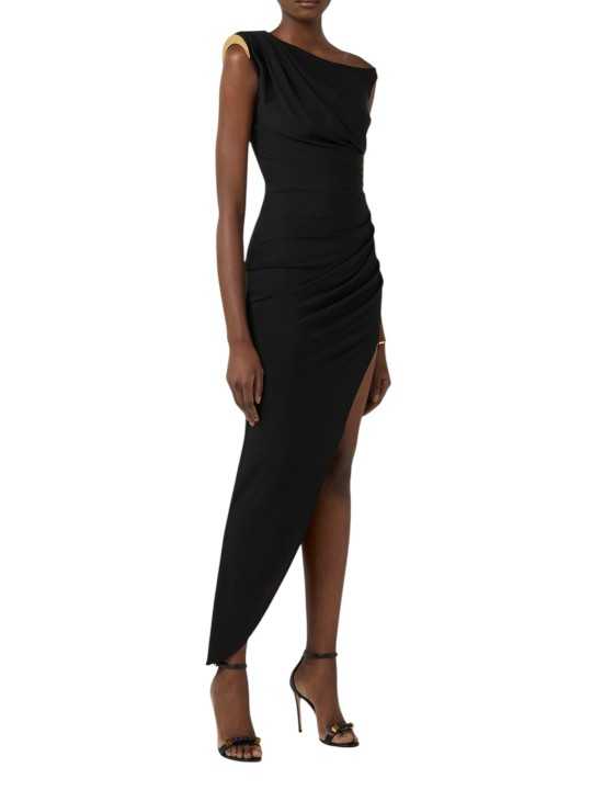 ROBE NOIR LONGUE EPAULE PLAQUE GOLD AB 906 6330 110 ELISABETTA FRANCHI femme boutique Strasbourg vêtement fashion mode look