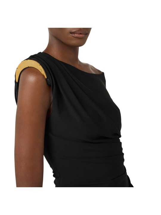 ROBE NOIR LONGUE EPAULE PLAQUE GOLD AB 906 6330 110 ELISABETTA FRANCHI femme boutique Strasbourg vêtement fashion mode détail