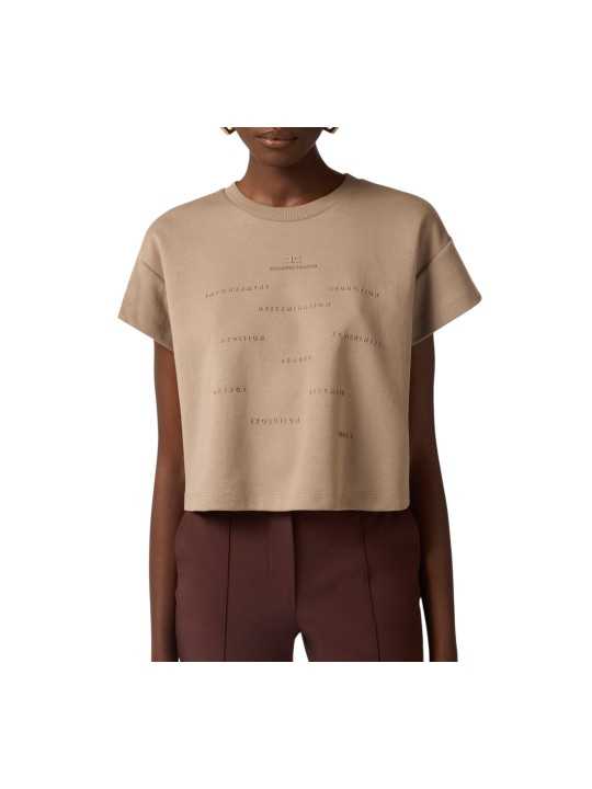 SWEAT MANCHES COURTE MESSAGES TAUPE ARGILLA MA 73D 10638 229 Elisabetta Franchi femme fashion concept face