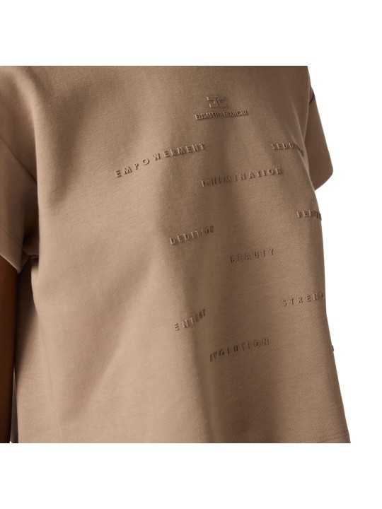 SWEAT MANCHES COURTE MESSAGES TAUPE ARGILLA MA 73D 10638 229 Elisabetta Franchi femme fashion concept profil