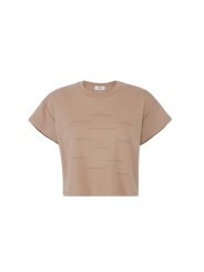 SWEAT MANCHES COURTE MESSAGES TAUPE ARGILLA MA 73D 10638 229 Elisabetta Franchi femme fashion concept solo