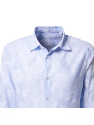 CHEMISE RAYEE BLANC CIEL FLEURS APPLIQUEES BLANCHES B356017 3924 6757 BALDESSARINi homme Strasbourg col