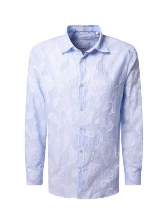 CHEMISE RAYEE BLANC CIEL FLEURS APPLIQUEES BLANCHES B356017 3924 6757 BALDESSARINi homme Strasbourg vue