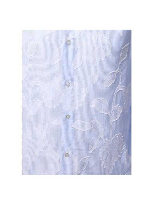 CHEMISE RAYEE BLANC CIEL FLEURS APPLIQUEES BLANCHES B356017 3924 6757 BALDESSARINi homme Strasbourg tissus