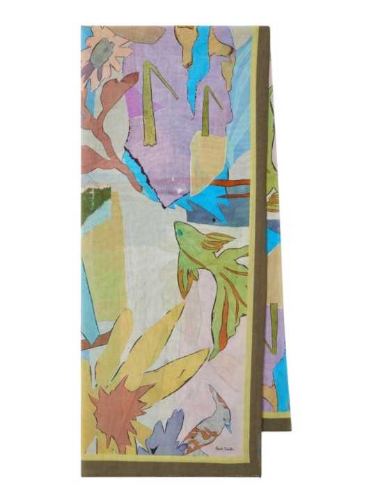 CHECH PRINT POISSONS OISEAUX FLEURS BLEU MAUVE M1A 150B U947 43 PAUL SMITH HOMME scarf Strasbourg vue
