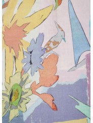 CHECH PRINT POISSONS OISEAUX FLEURS BLEU MAUVE M1A 150B U947 43 PAUL SMITH HOMME scarf Strasbourg détail