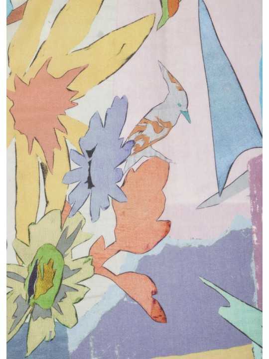 CHECH PRINT POISSONS OISEAUX FLEURS BLEU MAUVE M1A 150B U947 43 PAUL SMITH HOMME scarf Strasbourg détail
