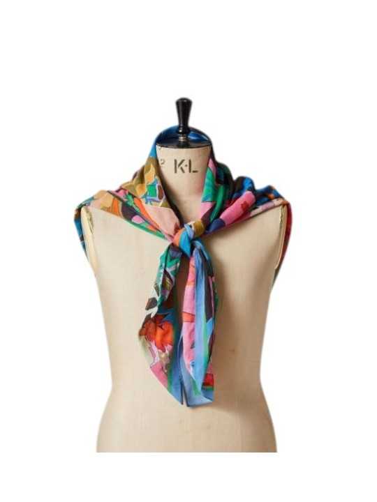 CHECH PRINT POISSONS OISEAUX FLEURS BLEU MAUVE M1A 150B U947 43 PAUL SMITH HOMME scarf