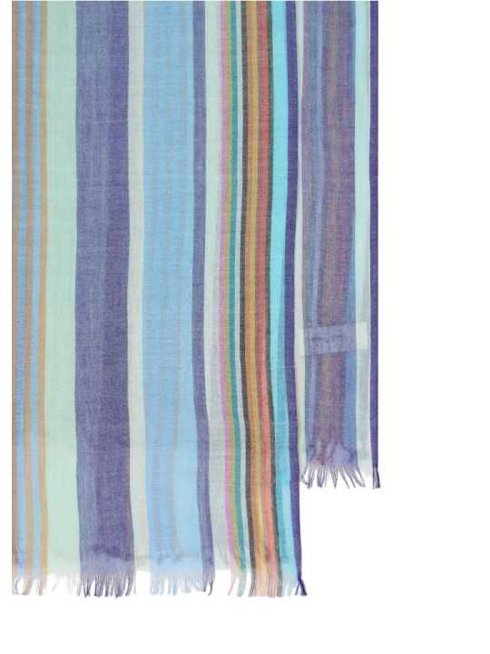FOULARD RAYE CIEL BLEU TURQUOISE M1A 150C U999 45 PAUL SMITH HOMME scarf Strasbourg franges