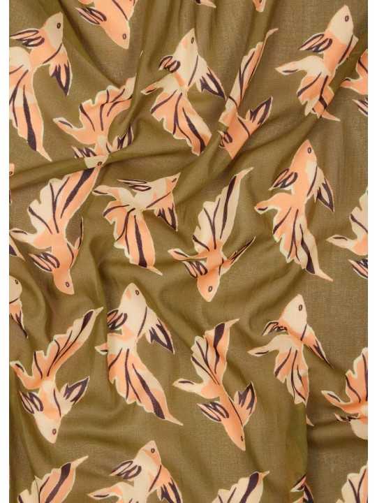 Foulard kaki print poissons abricot Paul Smith femme W1A 250B U941 63 Strasbourg scarf zoom