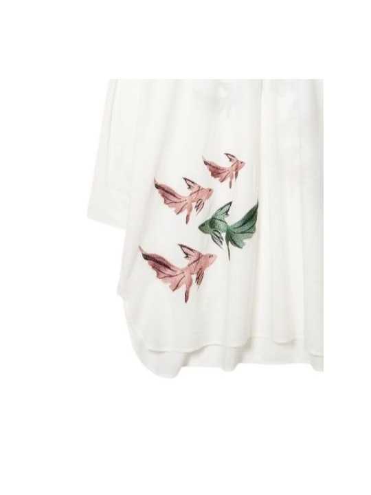 ROBE TUNIQUE BLANC BRODEE POISSONS VOILE DE COTON Paul Smith femme W1A 334F U396 01 dress Strasbourg détail dvt