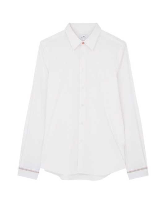 CHEMISE BLANCHE COTON STRETCH BANDE RAYEE POIGNETS M2R 610PE V22263 01 PAUL SMITH homme shirt Strasbourg front