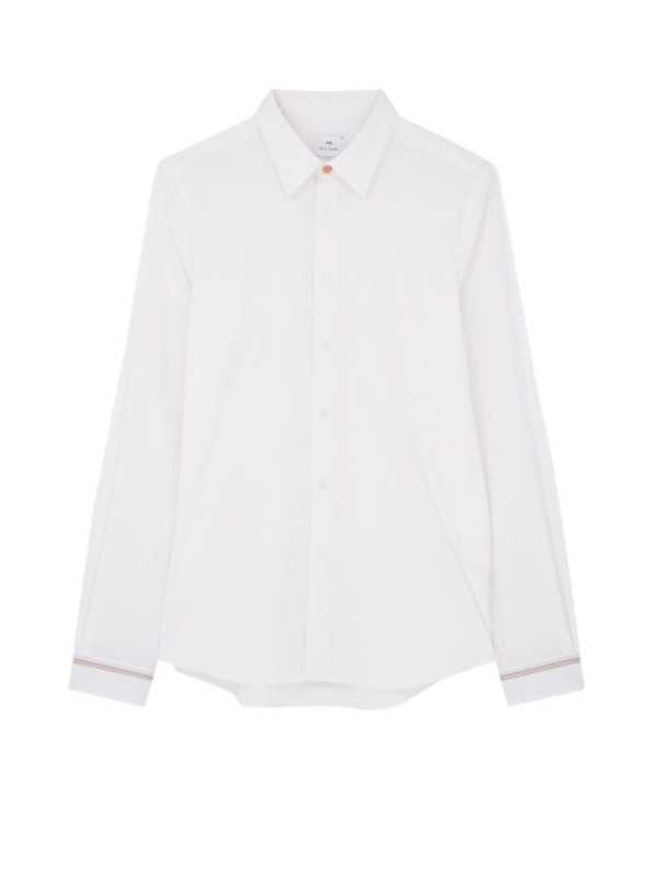 CHEMISE BLANCHE COTON STRETCH BANDE RAYEE POIGNETS M2R 610PE V22263 01 PAUL SMITH homme shirt Strasbourg front