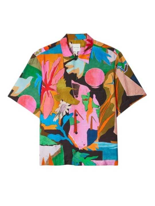 CHEMISETTE PRINT FLEUR FLOQUEES ROSE VERT M1R 857Z V03017 92 PAUL SMITH HOMME shirt front
