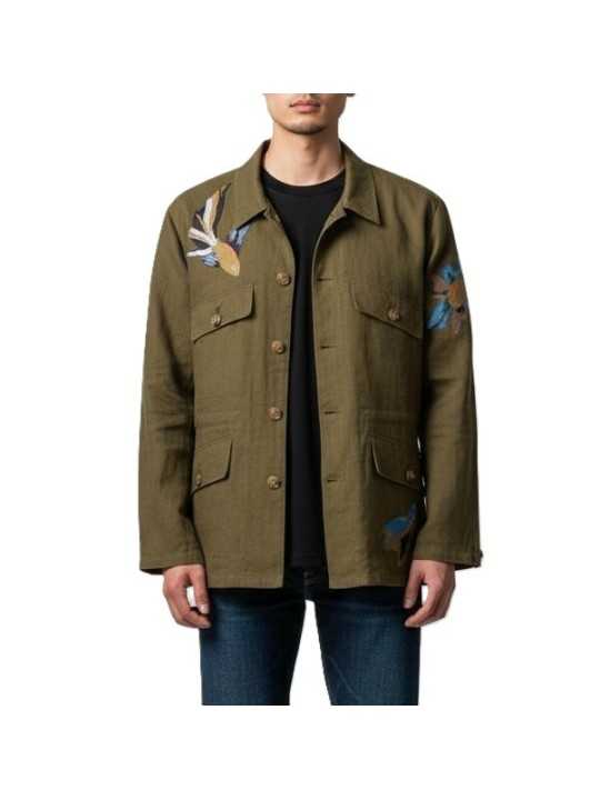 VESTE SAHARINNE APPLICATION POISSONS KAKI M1R 837ZE V01427 35A PAUL SMITH homme fashion Strasbourg porté