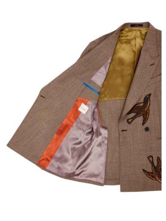 VESTE CROISEE BRODEE OISEAUX TAUPE MOIRE M1R 2361X V02989 60 PAUL SMITH HOMME store Strasbourg doublure