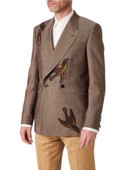 VESTE CROISEE BRODEE OISEAUX TAUPE MOIRE M1R 2361X V02989 60 PAUL SMITH HOMME store Strasbourg front