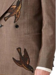 VESTE CROISEE BRODEE OISEAUX TAUPE MOIRE M1R 2361X V02989 60 PAUL SMITH HOMME store Strasbourg broderies