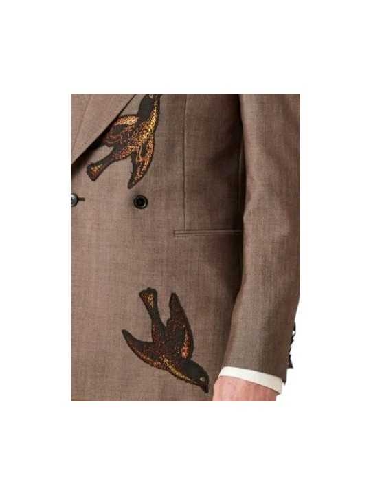 VESTE CROISEE BRODEE OISEAUX TAUPE MOIRE M1R 2361X V02989 60 PAUL SMITH HOMME store Strasbourg broderies