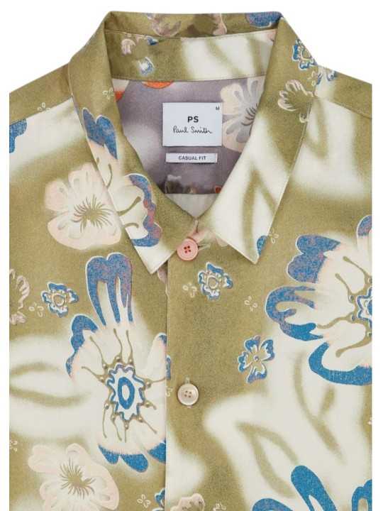CHEMISETTE VERT CLAIR HAWAI FLEURS BLEU ECRU M2R 695U V22652 36 PAUL SMITH HOMME store Strasbourg zoom col