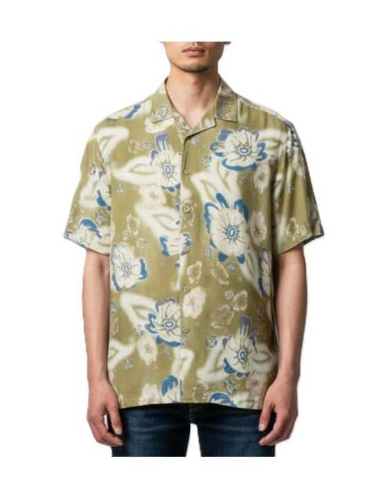 CHEMISETTE VERT CLAIR HAWAI FLEURS BLEU ECRU M2R 695U V22652 36 PAUL SMITH HOMME store Strasbourg porté