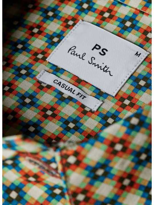 CHEMISETTE KALEIDOSCOPE ECRU ORANGE M2R 896Z V22660 02 PAUL SMITH HOMME store Strasbourg étiquette