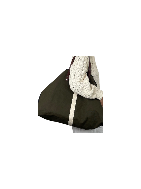 SAC CABAS TOILE KAKI BANDE ECRU T1 EPAULE IOOS bags accessoires strasbourg