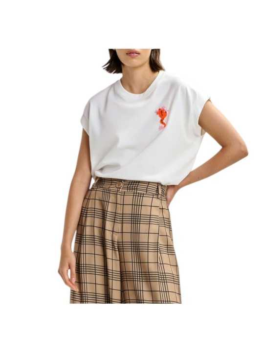 T-SHIRT BLANC GRENOUILLE PERLES MANCHES AMERICAINES JUNGALA ESSENTIEL ANTWERP Femme OW01 fashion mode boutique Strasbourg vue