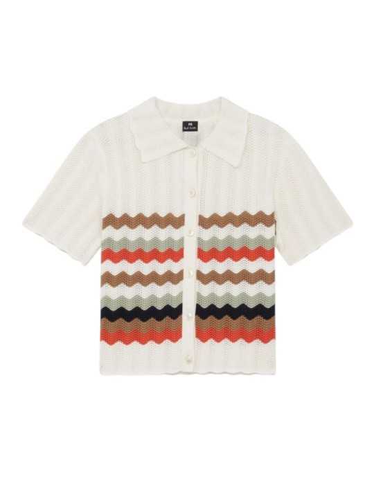CARDIGAN ECRU CROCHET RAYURES TAUPE ORANGE W2R 821N V31450 02 PAUL SMITH FEMME Strasbourg boutique flat