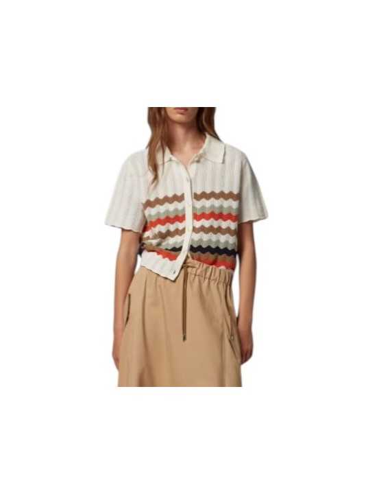 CARDIGAN ECRU CROCHET RAYURES TAUPE ORANGE W2R 821N V31450 02 PAUL SMITH FEMME Strasbourg boutique porté