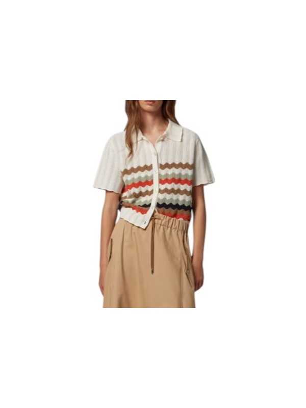 CARDIGAN ECRU CROCHET RAYURES TAUPE ORANGE W2R 821N V31450 02 PAUL SMITH FEMME Strasbourg boutique porté