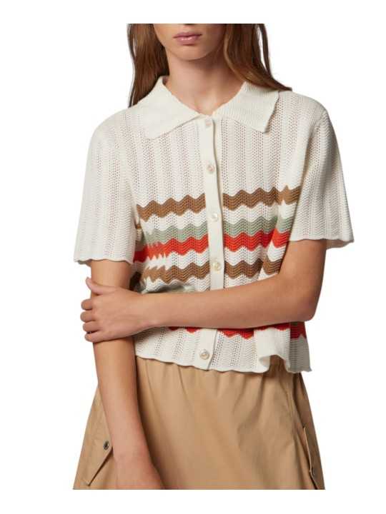 CARDIGAN ECRU CROCHET RAYURES TAUPE ORANGE W2R 821N V31450 02 PAUL SMITH FEMME Strasbourg boutique vue