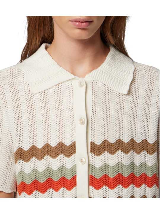 CARDIGAN ECRU CROCHET RAYURES TAUPE ORANGE W2R 821N V31450 02 PAUL SMITH FEMME Strasbourg boutique col