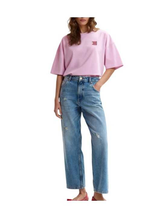 Jeans droit poche plaquée arrière toile enduite navy Jansen QP28 Essentiel Antwerp femme poche porté