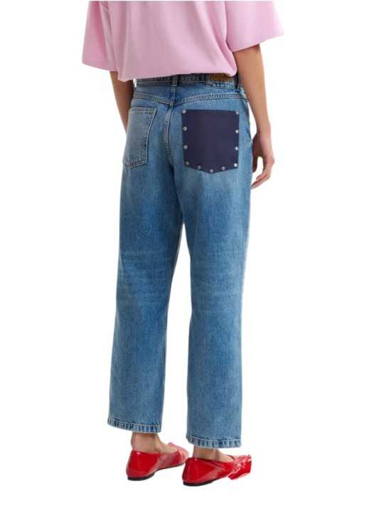 JEANS DROIT POCHE PLAQUEE ARRIERE TOILE ENDUITE NAVY JANSEN QP28 Essentiel Antwerp femme vêtement dos