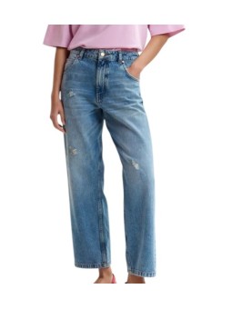 JEANS DROIT POCHE PLAQUEE ARRIERE TOILE ENDUITE NAVY JANSEN QP28 Essentiel Antwerp femme vêtement vue