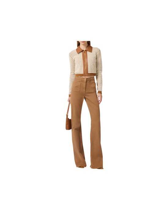 JEANS FLARE POCHES PLAQUEES CAMEL DAINO PJ 22N 6372 A16 ELISABETTA FRANCHI FEMME Strasbourg store pant vue