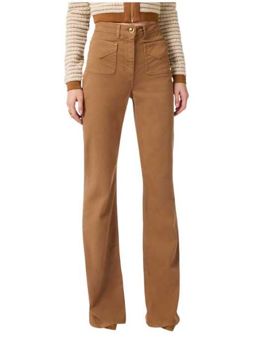 JEANS FLARE POCHES PLAQUEES CAMEL DAINO PJ 22N 6372 A16 ELISABETTA FRANCHI FEMME Strasbourg store pant front